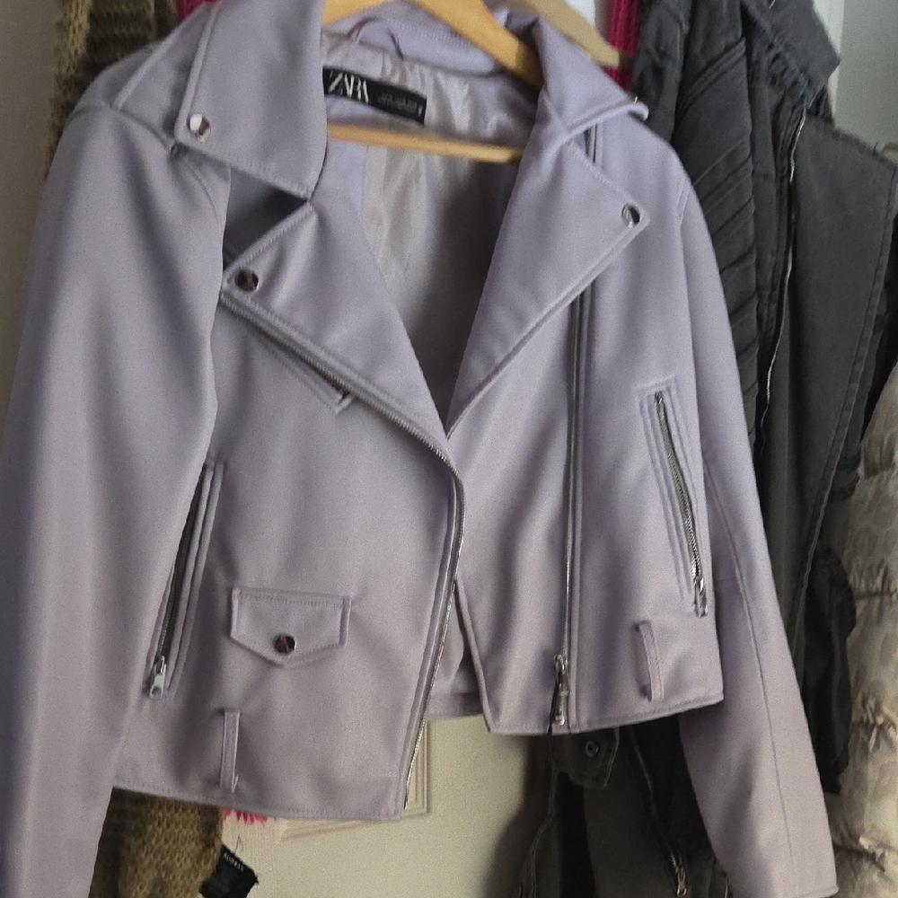 Zara Women's Light Purple Leather Jacket